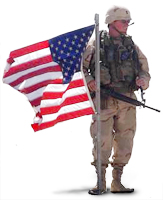 Picture of soldier holding American flag.