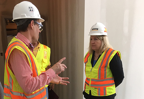 The VISN 16 Network Director receives an update on construction progress, at the Lake Charles Veterans clinic. 